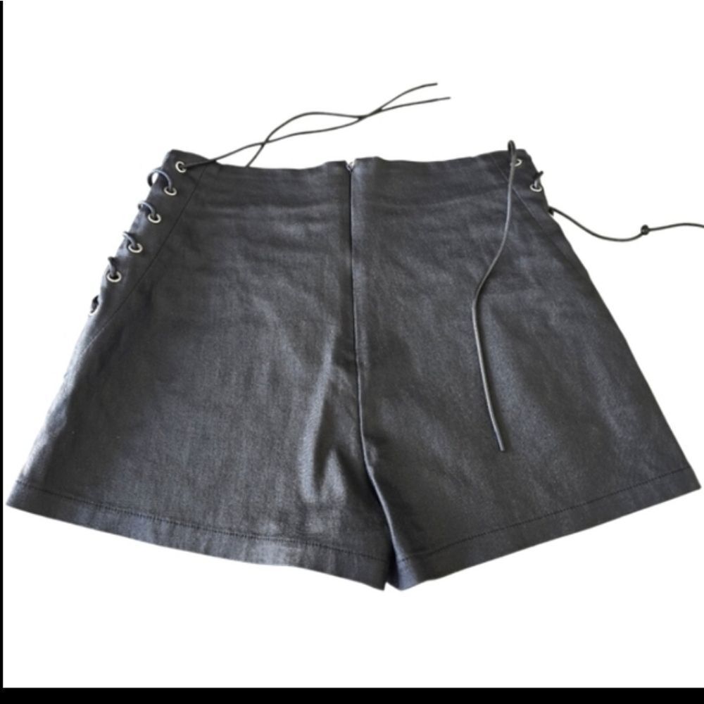 NWT Apperloth A Black Faux Leather Lace-Up Side Shorts - Size L - Picture 5 of 7